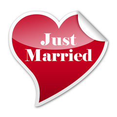 Pegatina corazon Just Married con reborde