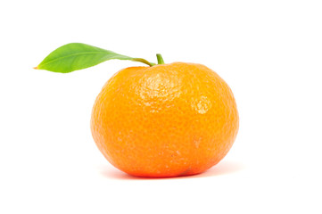 Tangerine with Green Leaf Isolated on White Background