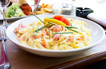 tasty pasta with salmon