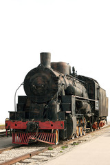 Fototapeta na wymiar Stary pociąg parowy na białym
