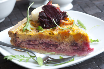 Beetroot quiche on a plate