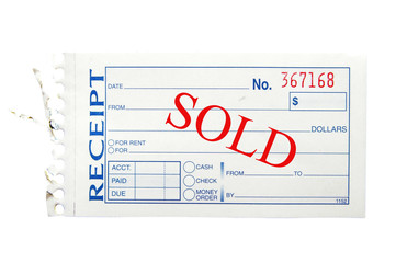 paper receipt, on white with Sold text