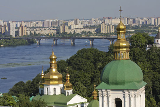 Skyline of Kiev with Lavra monastery and the Dnieper river