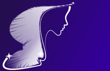 Stylized profile of a woman with wings