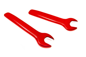 Two Red adjustable spanner