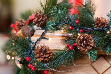 Close up of festive Christmas wreath