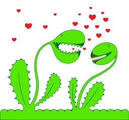 Two fantastic green lovers Plants on a white background, vector