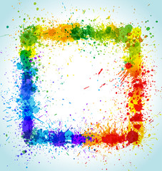 Fototapeta premium Color paint splashes square background. Gradient vector frame
