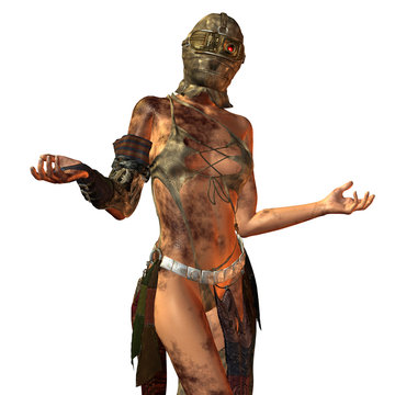 Oelverschmierte Frau mit Maske