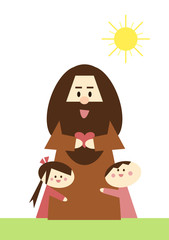 Lächelnder Jesus mit zwei kleinen Kindern
