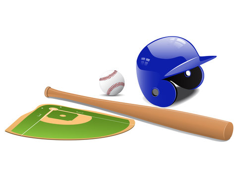 Baseball field, ball and accessories