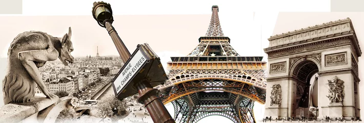 Gordijnen great Parisian landmarks - touristic collage © Freesurf