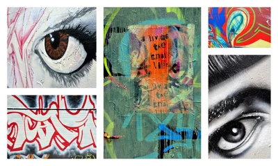 Papier Peint photo Lavable Collage de graffitis le regard social