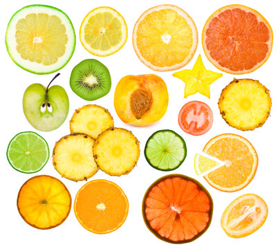 set of different fruits slices