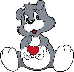 cute dog holding heart