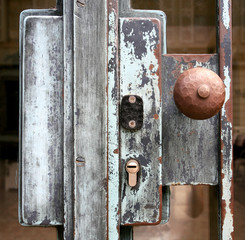 old lock on glass door