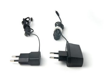 Chargers on a white background close up