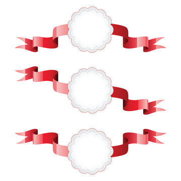 Red ribbons with white labels