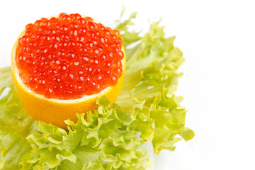 Caviar served on fresh lemon