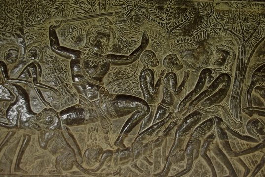 Cambodge, Angkor Vat : bas-relief Ramayana