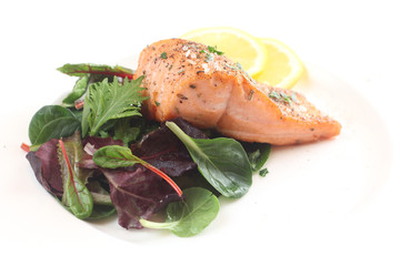 Fried Salmon on Salad