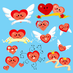Collection of cute happy heart cartoons for St. Valentine's