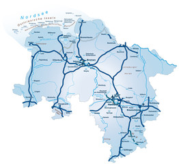 Bundesland Niedersachsen mit Autobahnen