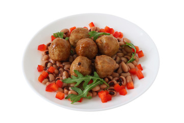 meatballs with beans and red pepper