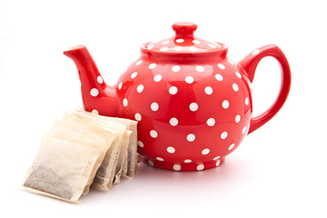 Red spotty teapot and tea bags