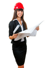 Young woman architect holding blueprints