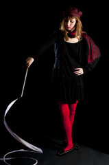 beautiful girl with red stockings and ribbon