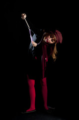 beautiful girl with red stockings and ribbon