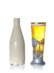 Old Ceramic Bottle and Beer
