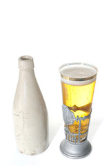 Old Ceramic Bottle and Beer
