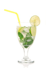 Classic Mojito Cocktail with lime mint straw