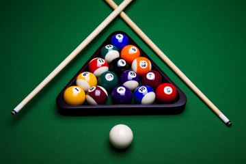 Pool game balls against a green - 29256640