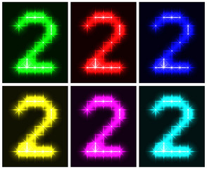 Set a glowing symbol of the number 2