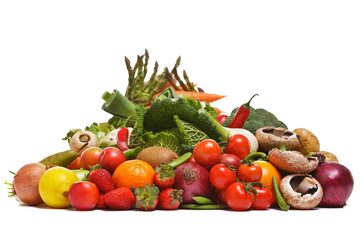 Fruit and vegetables isolated on a white background.
