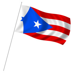 Flag of Puerto Rico with pole flag waving over white background