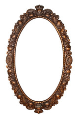 Old oval bronze frame, isolated on white background