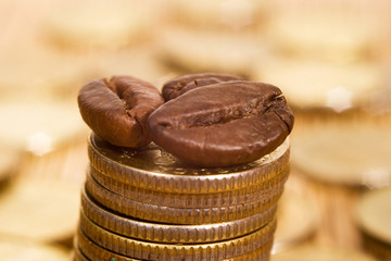 coins and coffee beans