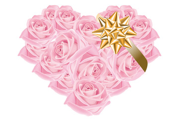 heart of roses with golden ribbon