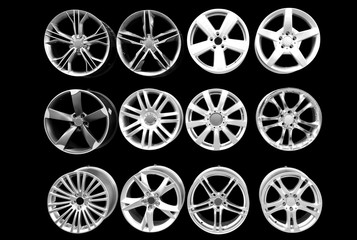 car wheel aluminum rims isolated on black