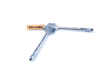 Welcome concept with  key and label.