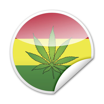 Pegatina bandera rastafari con hoja de marihuana con reborde