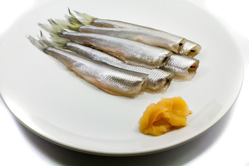 freh small scale fish with caviar