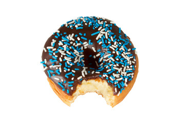 Chocolate Iced Donut with Bite Missing