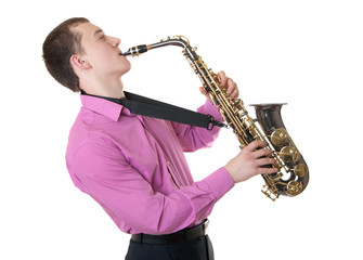Fototapeta na wymiar man plays a saxophone