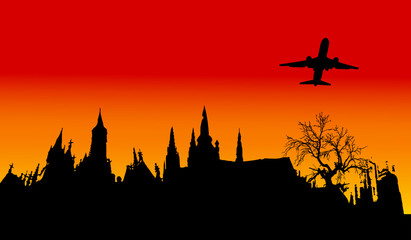 plane over the castle illustration