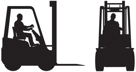 Forklift truck side and front silhouette © philhol